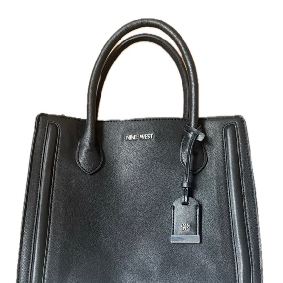 Nine West Aidenne Satchel Bag Black Faux Leather Structured Tote - Picture 2 of 9